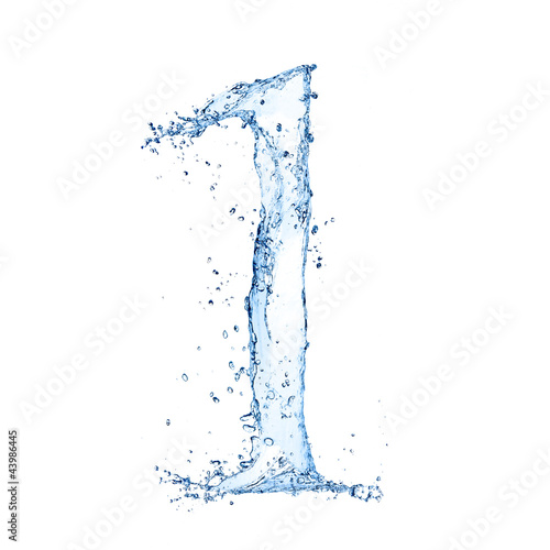Water splashes number "1" isolated on white background