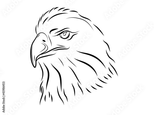 The stylized head of an eagle in black-and-white color