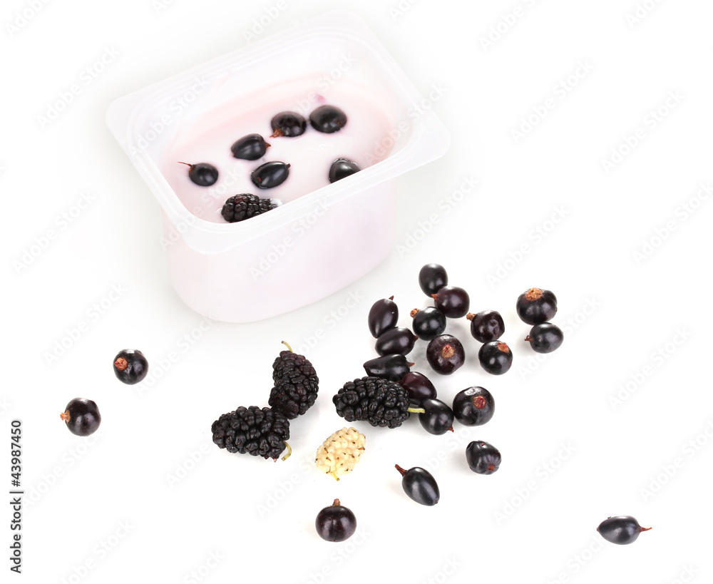 Obraz premium Yogurt with blueberries isolated on white