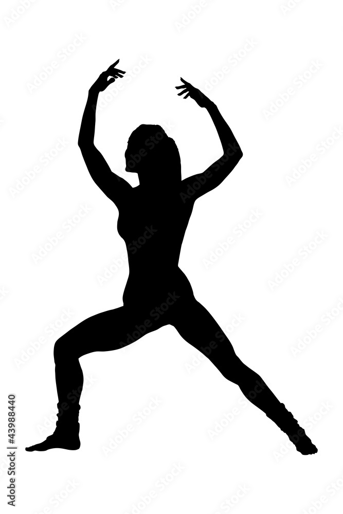 A silhouette of full length portrait of a woman excercising