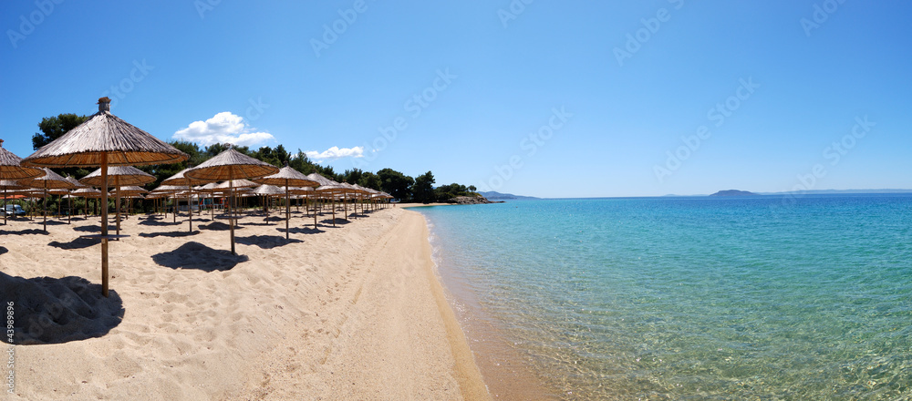 Panorama of a beach and turquoise water at the luxury hotel, Hal