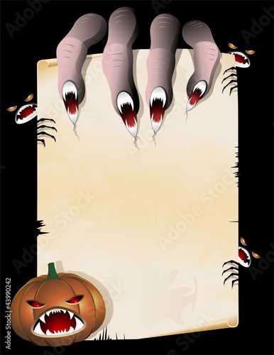 Monster Hand holding Vintage Halloween Poster-Mano e Pergamena