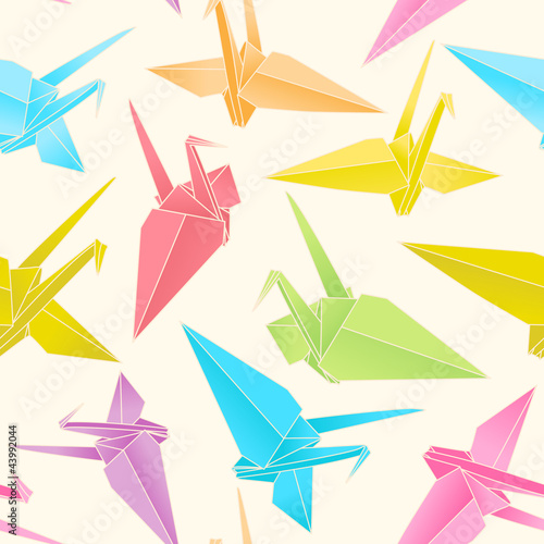 Seamless Pattern of a Japanese crane out of colored paper