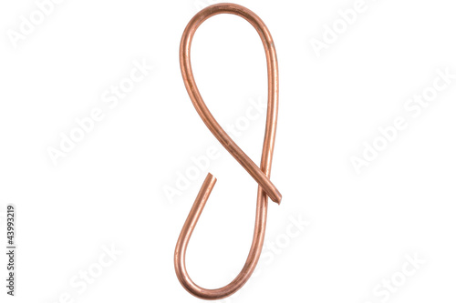 Copper metal wire in the form of letter J, modern US calligraphy
