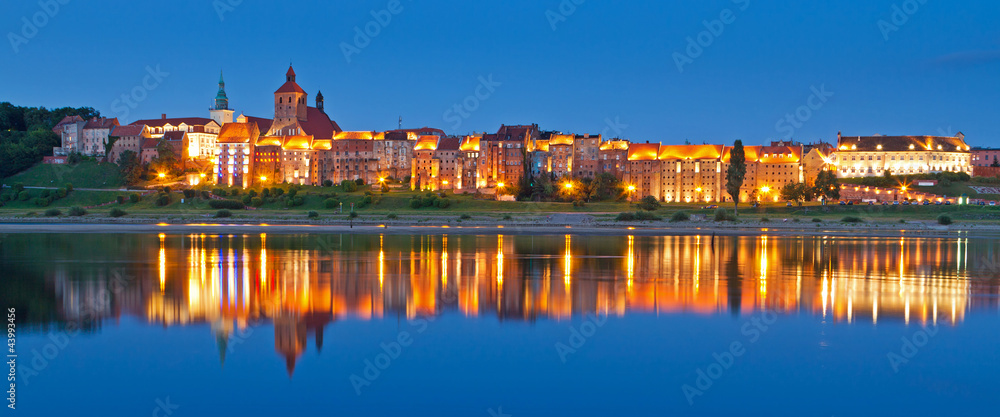Panorama of Grudziadz at night at Wisla river, Poland Panorama of Grudziadz at night at Wisla river, Poland