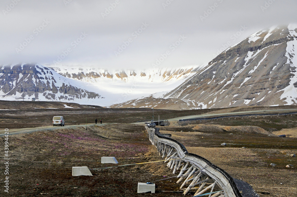Fototapeta premium Spitzbergen, überirdische Versorgungsleitungen