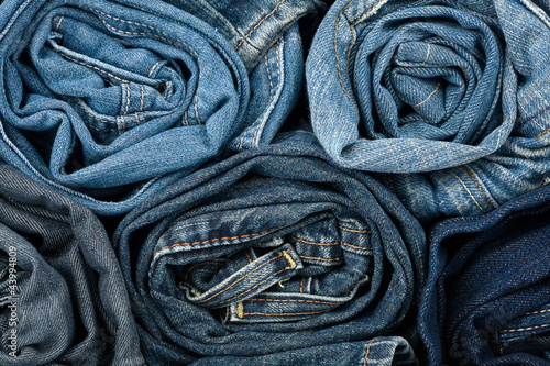 Stack of blue jeans