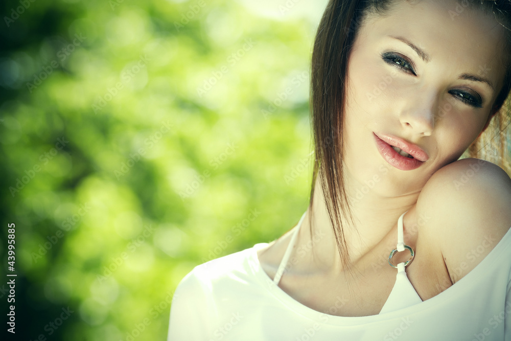 portrait beautiful young woman on green background portrait beautiful young woman on green background