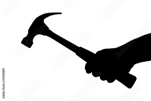 A silhouette of a hand holding a hammer