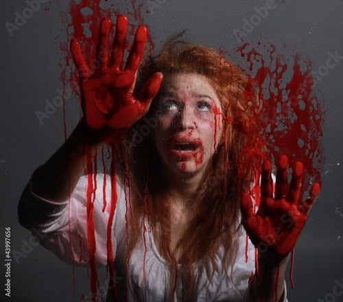 Canvas Print Horror Themed Image With Bleeding Freightened Woman