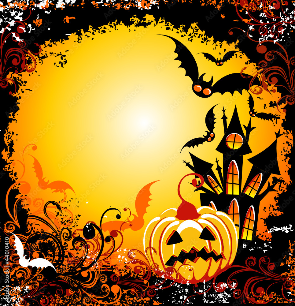 Halloween background with haunted house pumpkin and bats Halloween background with haunted house pumpkin and bats
