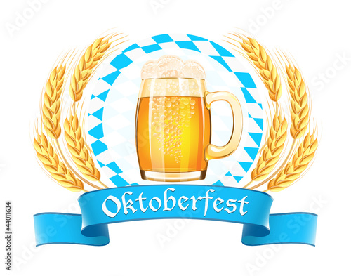 Oktoberfest banner with beer mug and wheat ears