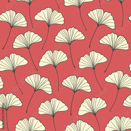 Seamless red ginkgo pattern. Vector illustration