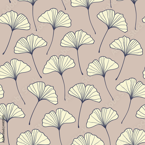 Seamless beige ginkgo pattern. Vector