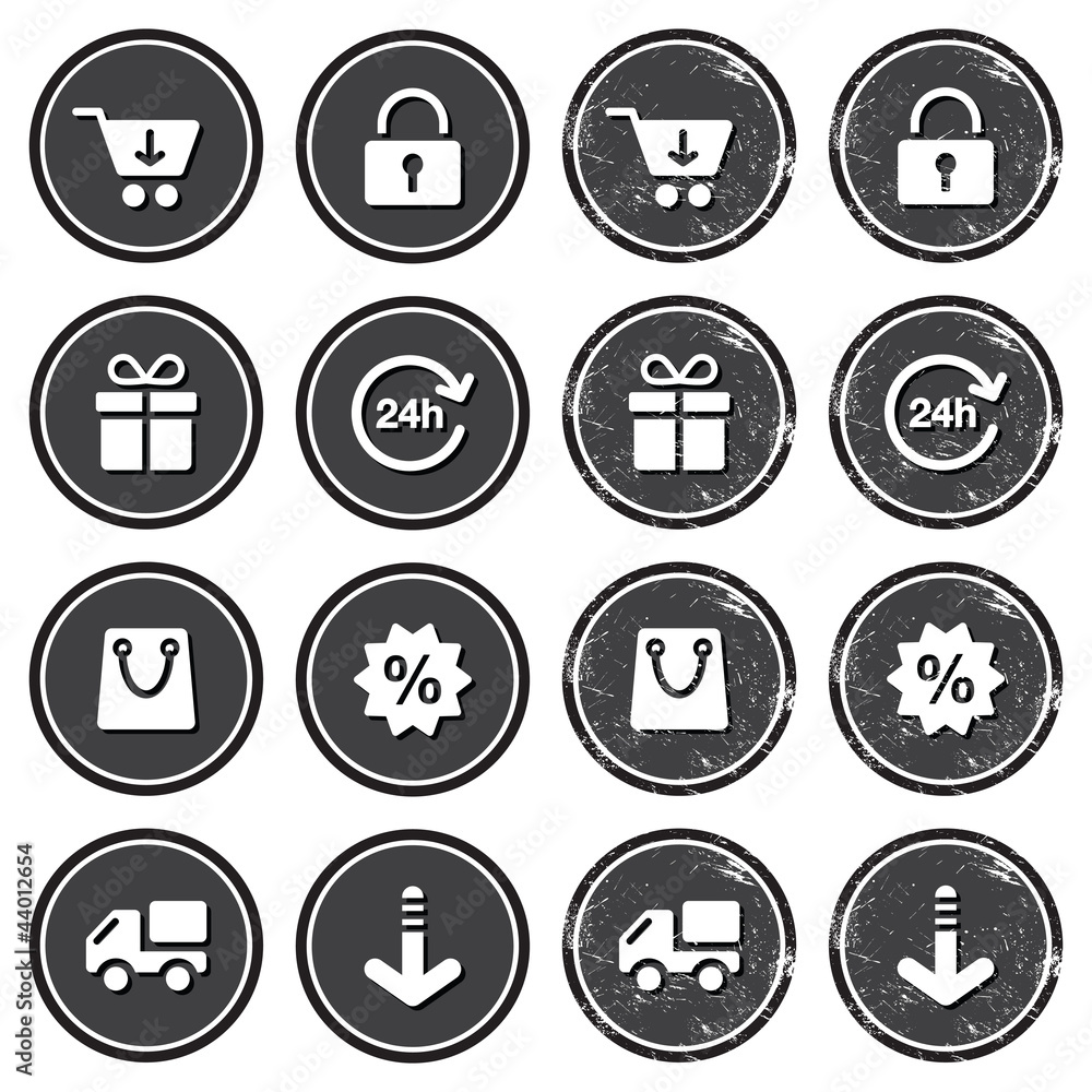 Shopping on internet retro badges - grunge style Shopping on internet retro badges - grunge style