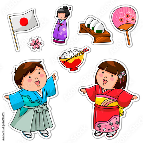 set of Japanese children and symbols