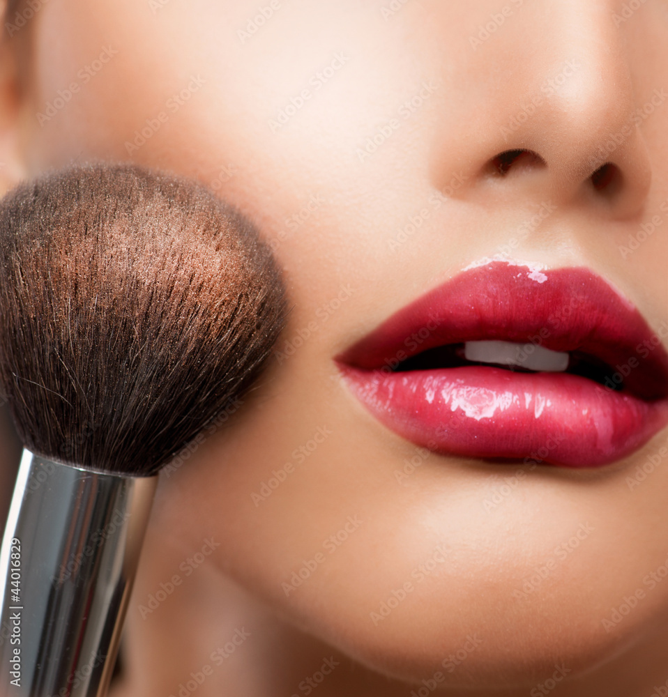 Make-up closeup. Cosmetic Powder Brush. Perfect Skin Make-up closeup. Cosmetic Powder Brush. Perfect Skin