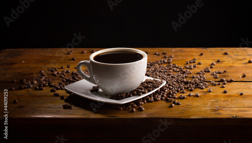 espresso on wooden table