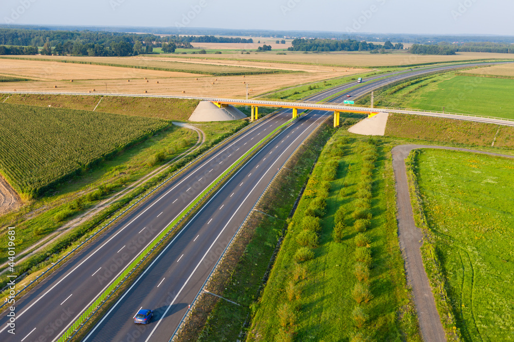 aerial view of highway near Olesnica town