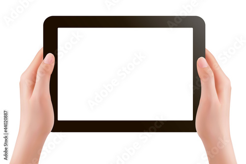 Hands holding digital tablet pc  Vector illustration