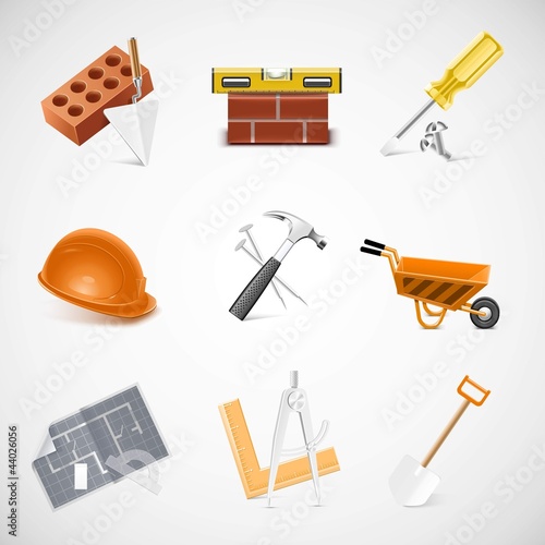 building and construction detailed vector icon set