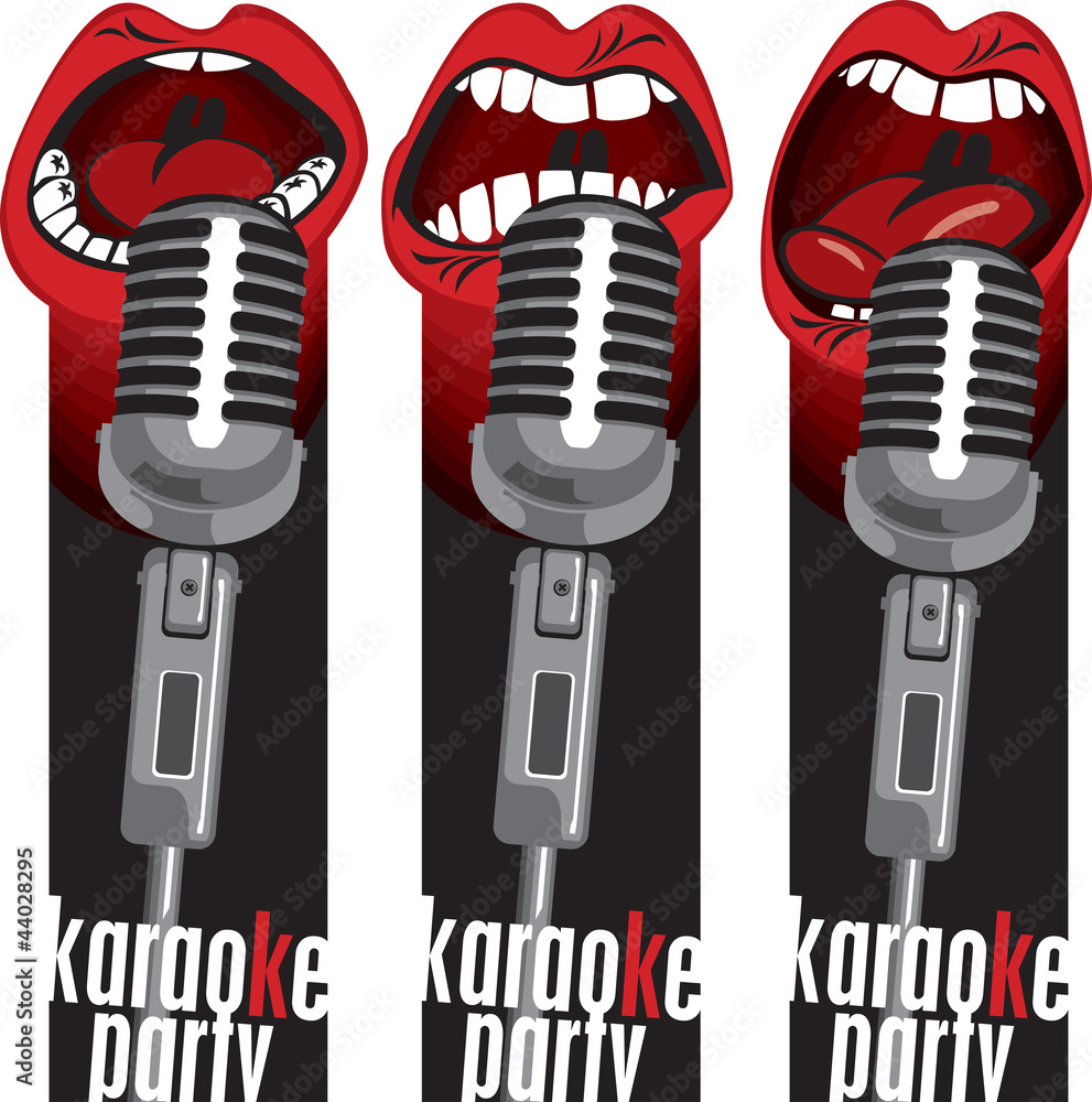 Fototapeta premium three banners with singing into a microphone mouths
