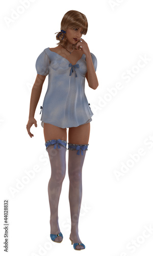 Vászonkép Model in babydoll nightdress and stockings