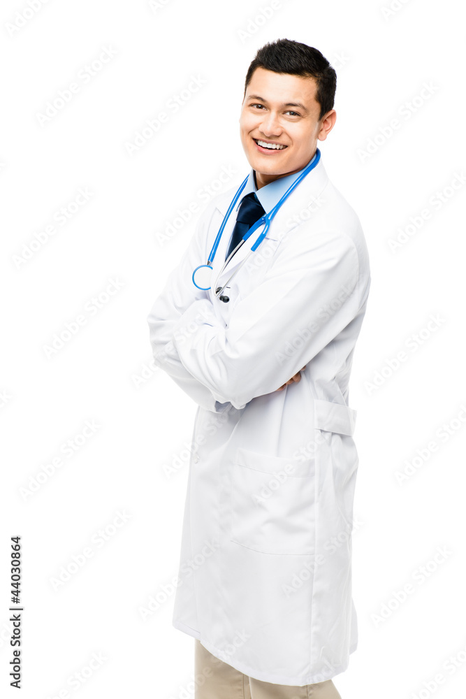 Confident happy Asian male doctor on white background Confident happy Asian male doctor on white background