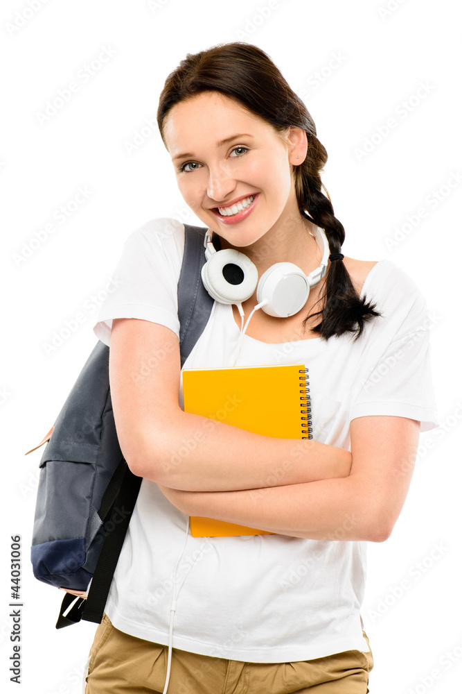 Pretty happy young teenage schoolgirl isolated on white backgrou Pretty happy young teenage schoolgirl isolated on white backgrou