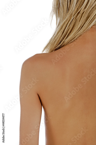 Woman's back with blonde hair