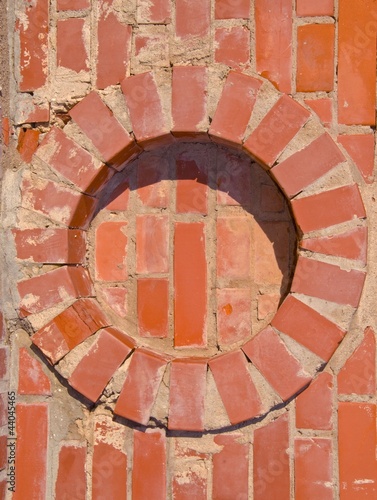 Brick wall round circle details backdrop.