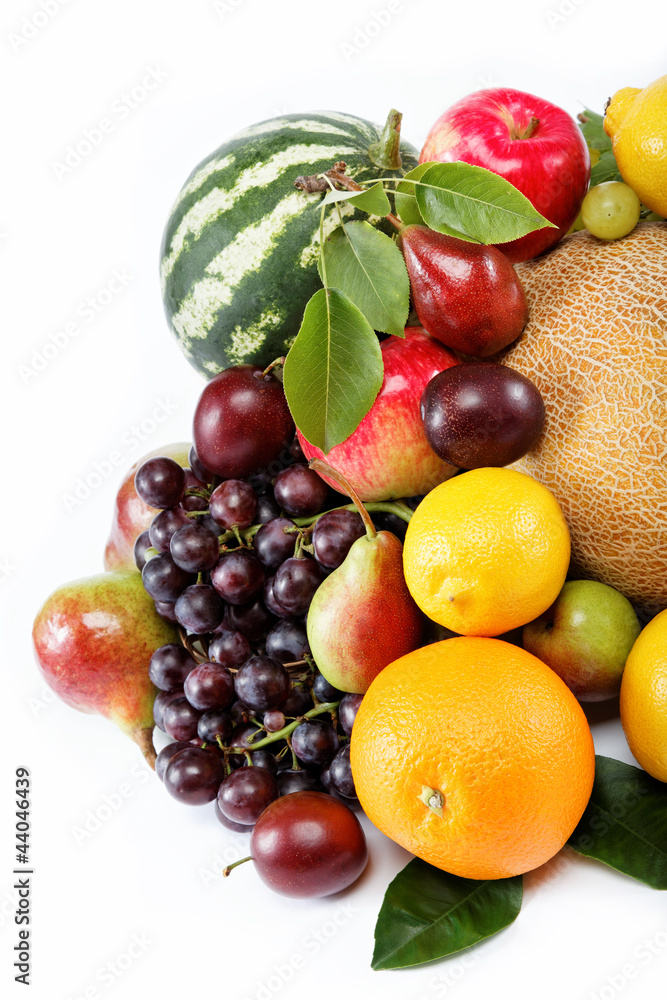 Fresh fruits isolated on a white background. Set of different fr Fresh fruits isolated on a white background. Set of different fr