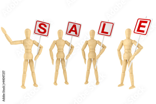 Wooden dummies with Sale Banners