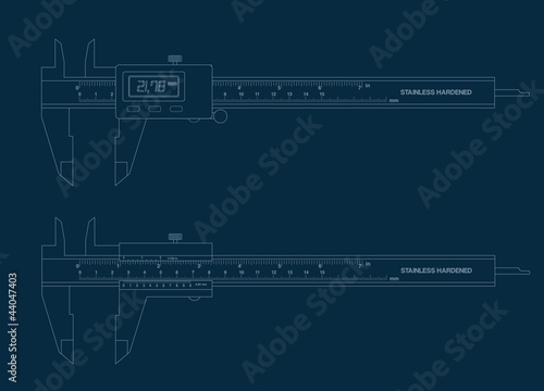 Vernier caliper digital and basic tools blueprint