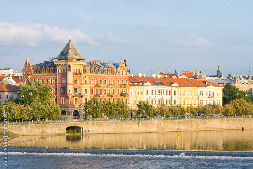 Fototapeta premium Vltava river embankment, Prague, Czech Republic