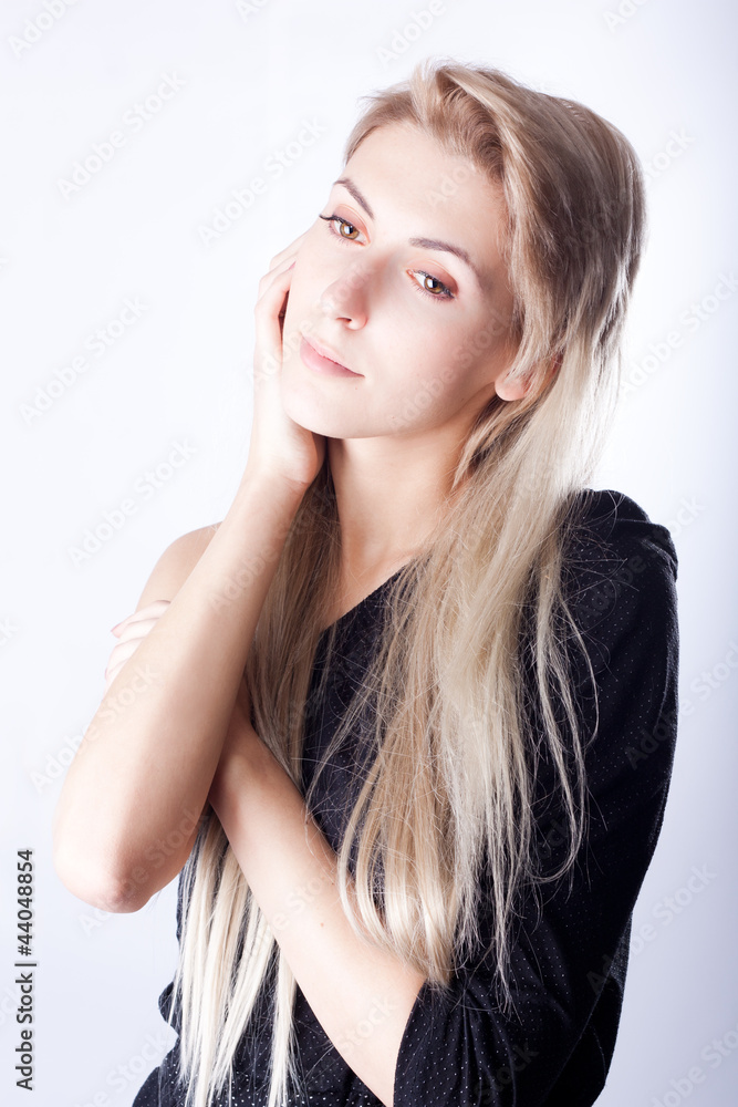 Studio portrait of beautiful girl with thoughful look Studio portrait of beautiful girl with thoughful look