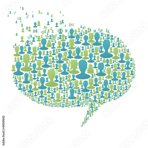 Speech bubble  composed from many people silhouettes. Social net