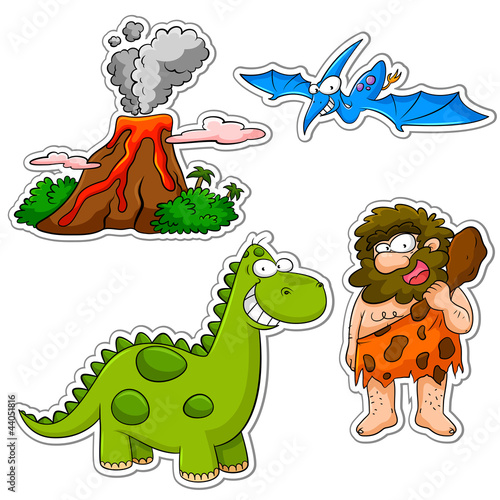 set of cartoons related to the prehistoric age