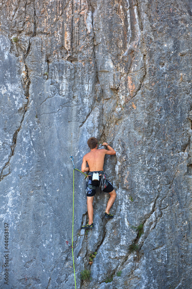 Climber on Sistiana rock, Trieste Climber on Sistiana rock, Trieste