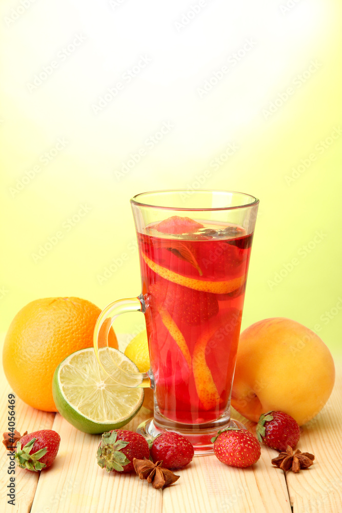 Refreshing sangria in glass with fruits, Refreshing sangria in glass with fruits,