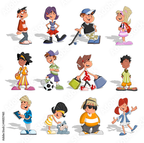 Group cartoon people. Teenagers.