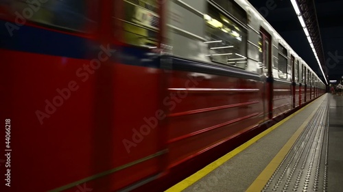 Subway arriving at station Swietokrzyska in Warsaw photo