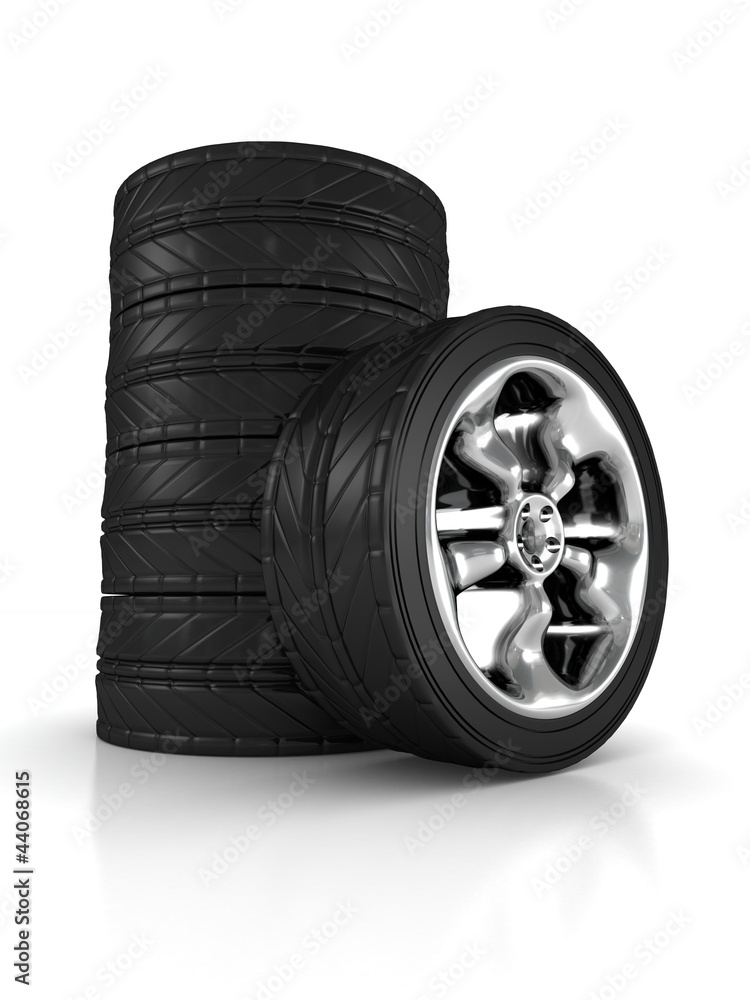 stack of car wheels on white background stack of car wheels on white background