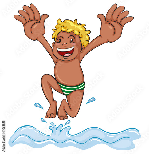a boy diving into water