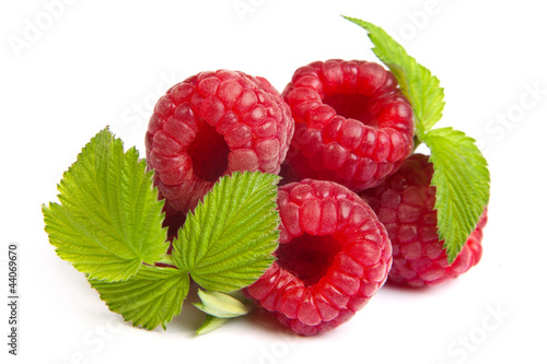 Bunch of a red raspberry on a white background. Close up macro s