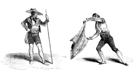 Poster Stierenvechten Historische corrida met torero en picador  © Erica Guilane-Nachez