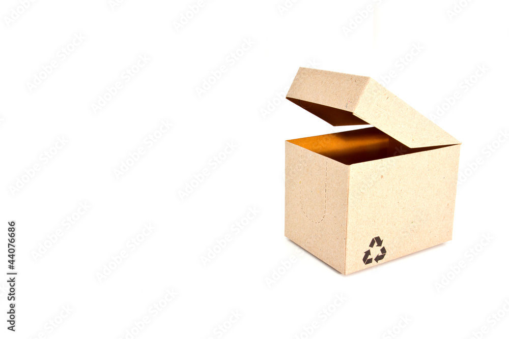 paper boxes with recycle symbol on white background paper boxes with recycle symbol on white background