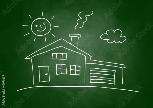 Drawing of house on blackboard