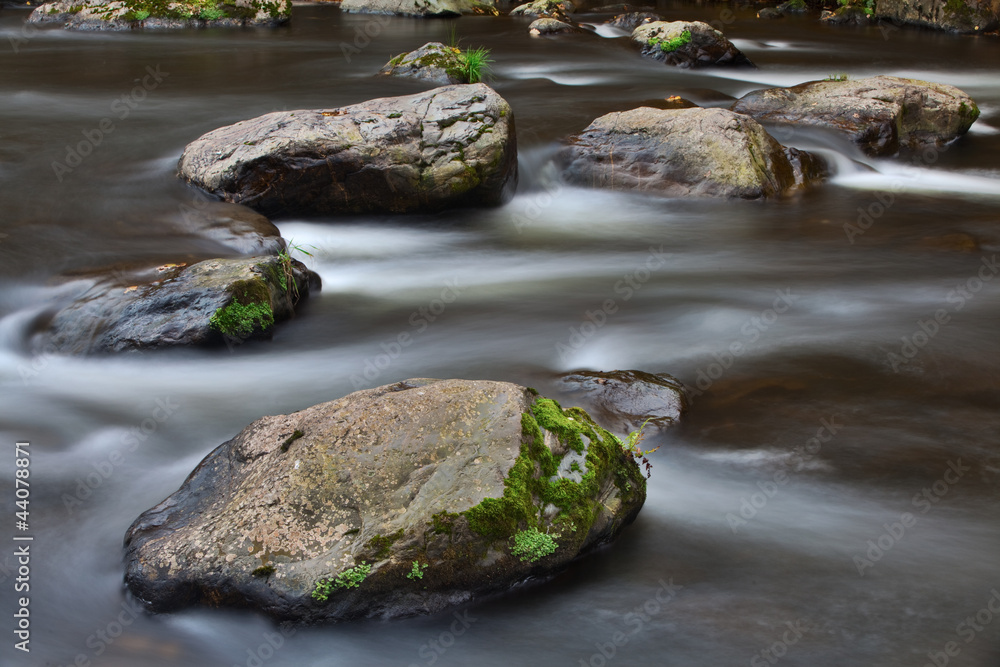 water streaming between rocks in river water streaming between rocks in river