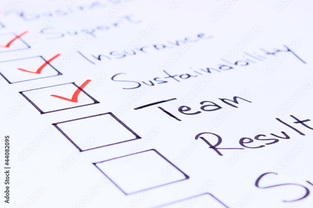 checklist with business concepts